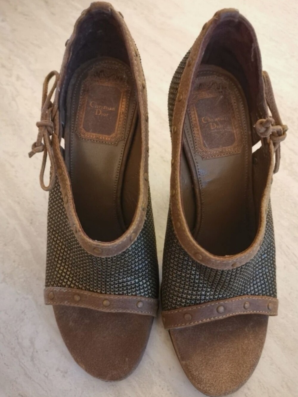 Vintage Christian Dior by John Galliano Woven Studded Open-Toe Heels - Size 36D